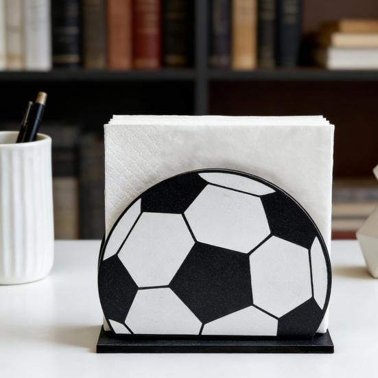 Sports Ball Napkin Holder for Table, Freestanding Wooden Napkin Dispenser, Tabletop Tissue Towel Holder for Sports Theme Birthday Party Supplies