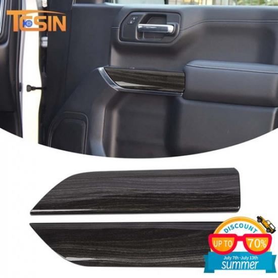 2PCS Black Wood Grain Sides Front Door Panel Trim For Chevrolet Silverado 19-25