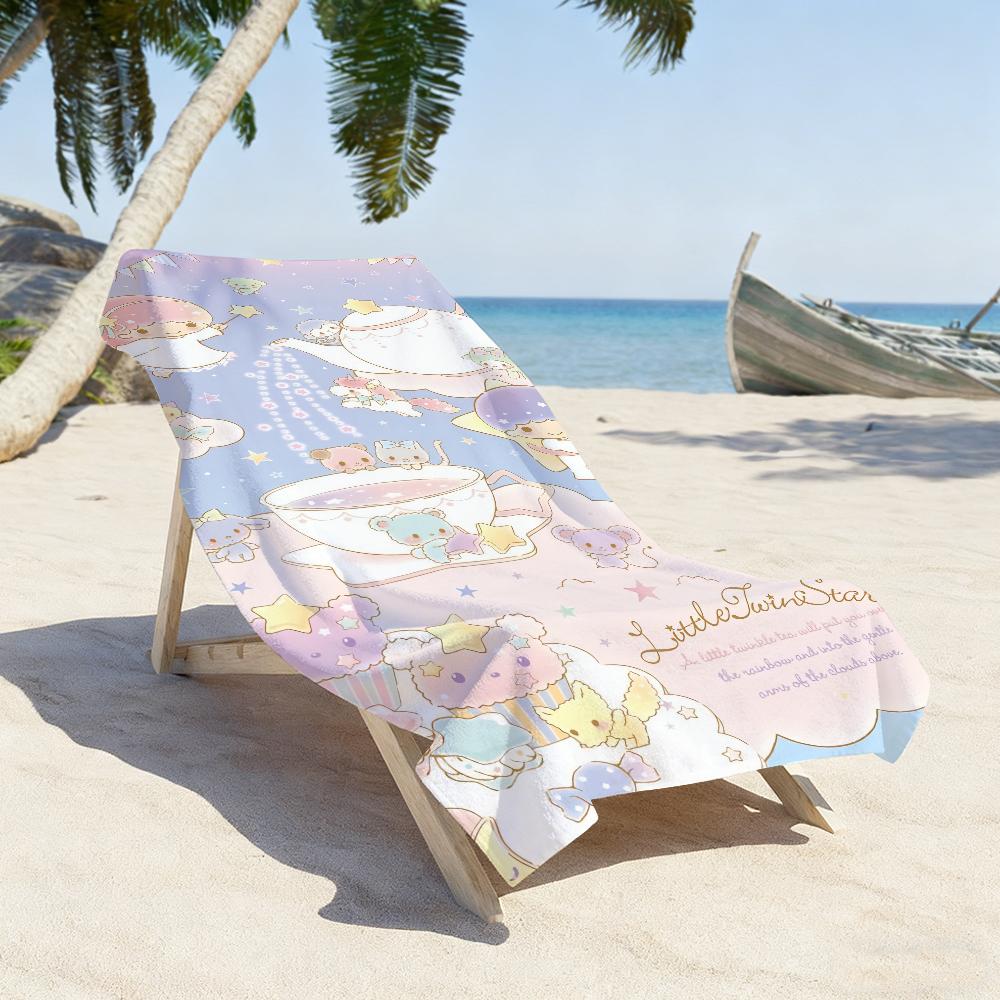 Sa Cute L-Little Twin Stars Cartoon Towel Quick Dry Soft Yoga Swimming Fitness Mountain Climbing Large Beach Towels