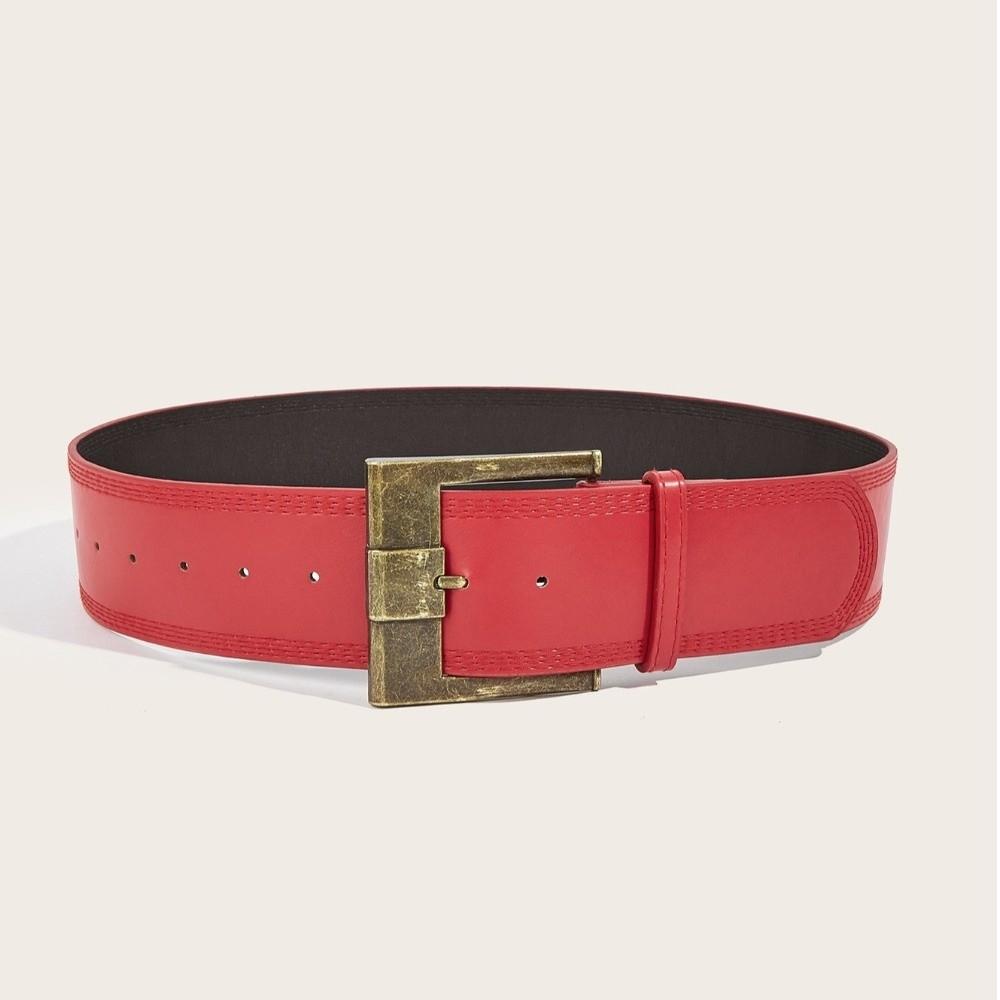 Pin Buckle Wide Waist Belt Y2K PU Leather Waistbands Fashion Metal Buckle Wide Belt Woman