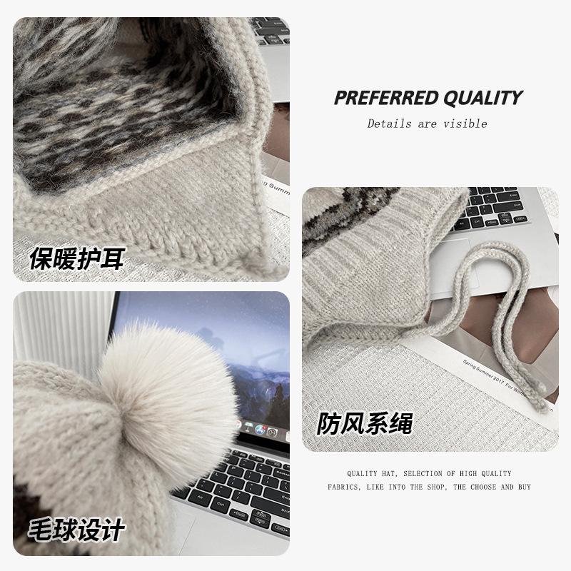 Female winter sweet and cute plush thickened wool hat ear protector student versatile warm knitted hat