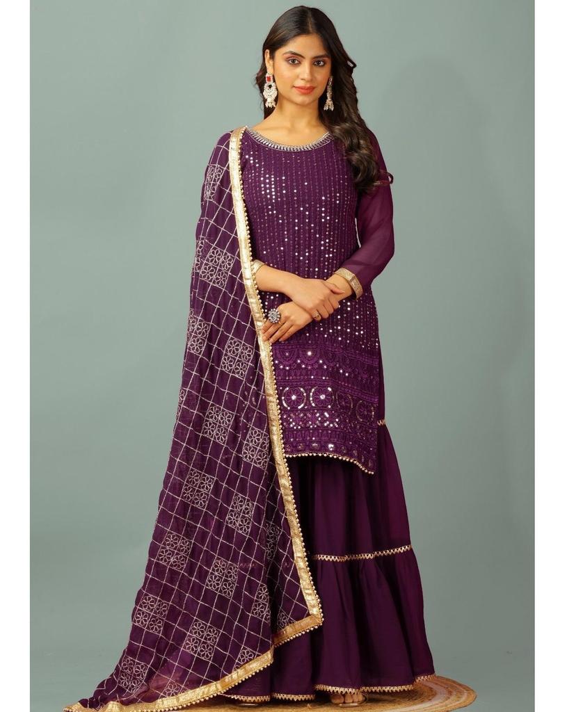 Indian Pakistani Sharara Kurta Dupatta Set Bollywood Top Tunic Kurti Salwar Kameez Punjabi Suit