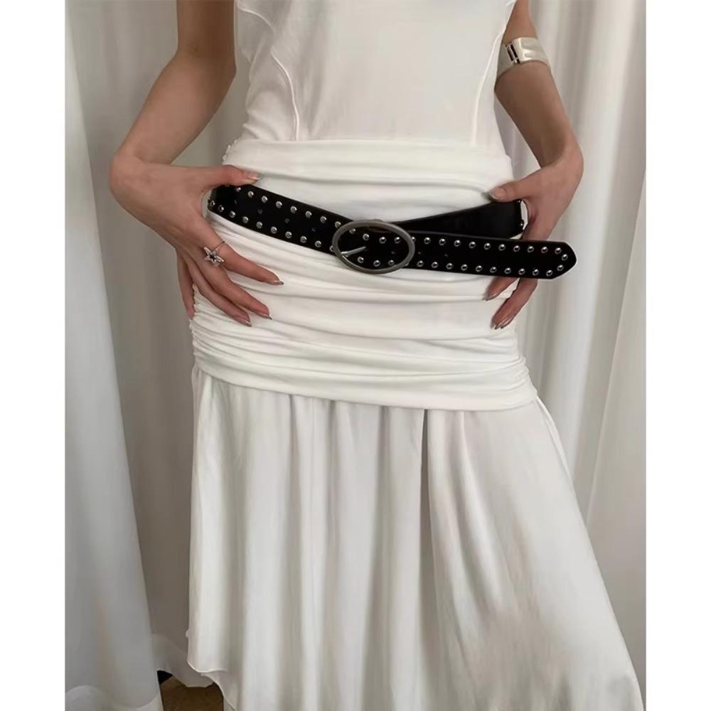 Alloy Buckle Y2K Belt Pu Leather Skinny Waist Straps Retro Bohemian Rivet Belt  Women