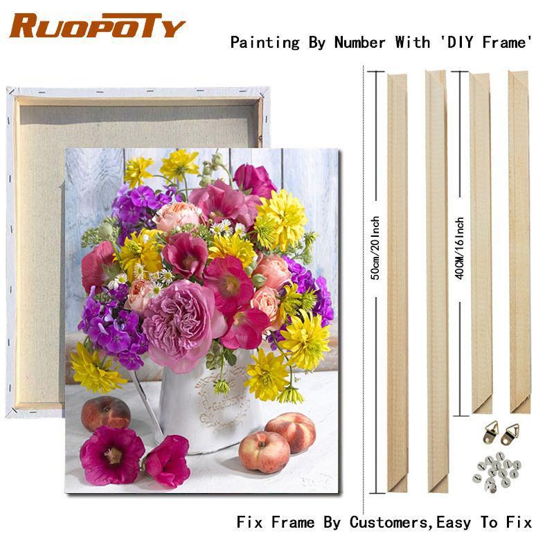 RUOPOTY DIY Frame Oil Painting By Numbers Flower Acrylic Aesthetic On Canvas Wall Art Picture By Numbers For Living Room