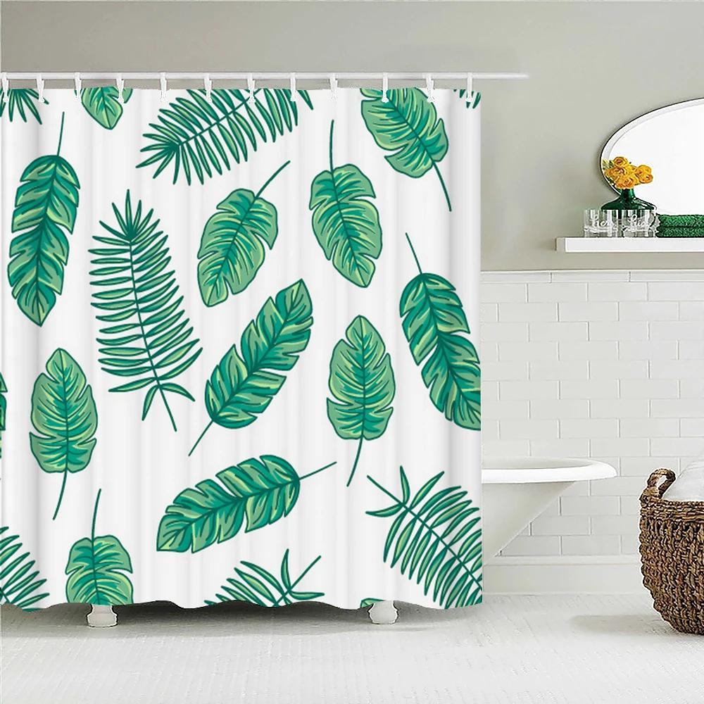 Bathroom Decoration Shower Curtain Tropical Green Plant Leaf Palm Cactus 3D Printing Waterproof Fabric Shower Curtains With Hook