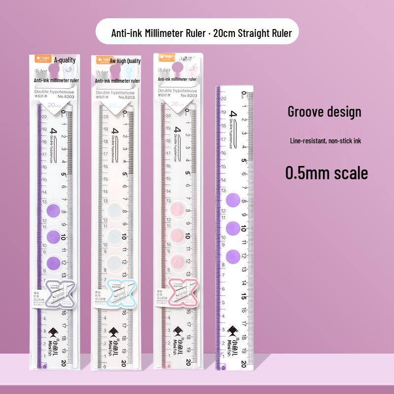 Student Ink-Proof Ruler & Protractor Set - 4-Piece Millimeter Grid for Drawing 20cm