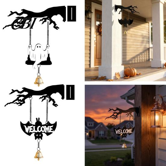 Even Color Filling Halloween Decor Wall Mounted Hanging Bell, Clear Sound Ghost/Bat Decorative Carved Dinner Bell for Outdoor Front Door Garden Porch