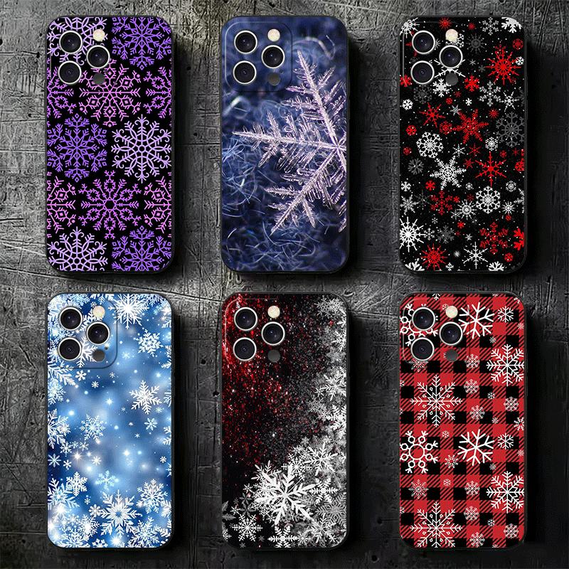 Snow Snowflake Winter Cold Soft Phone Case for iPhone 16 16E 17 Air 15 Pro Max 14 Plus 13 Mini 11 12 7 Black Cover Back Shell