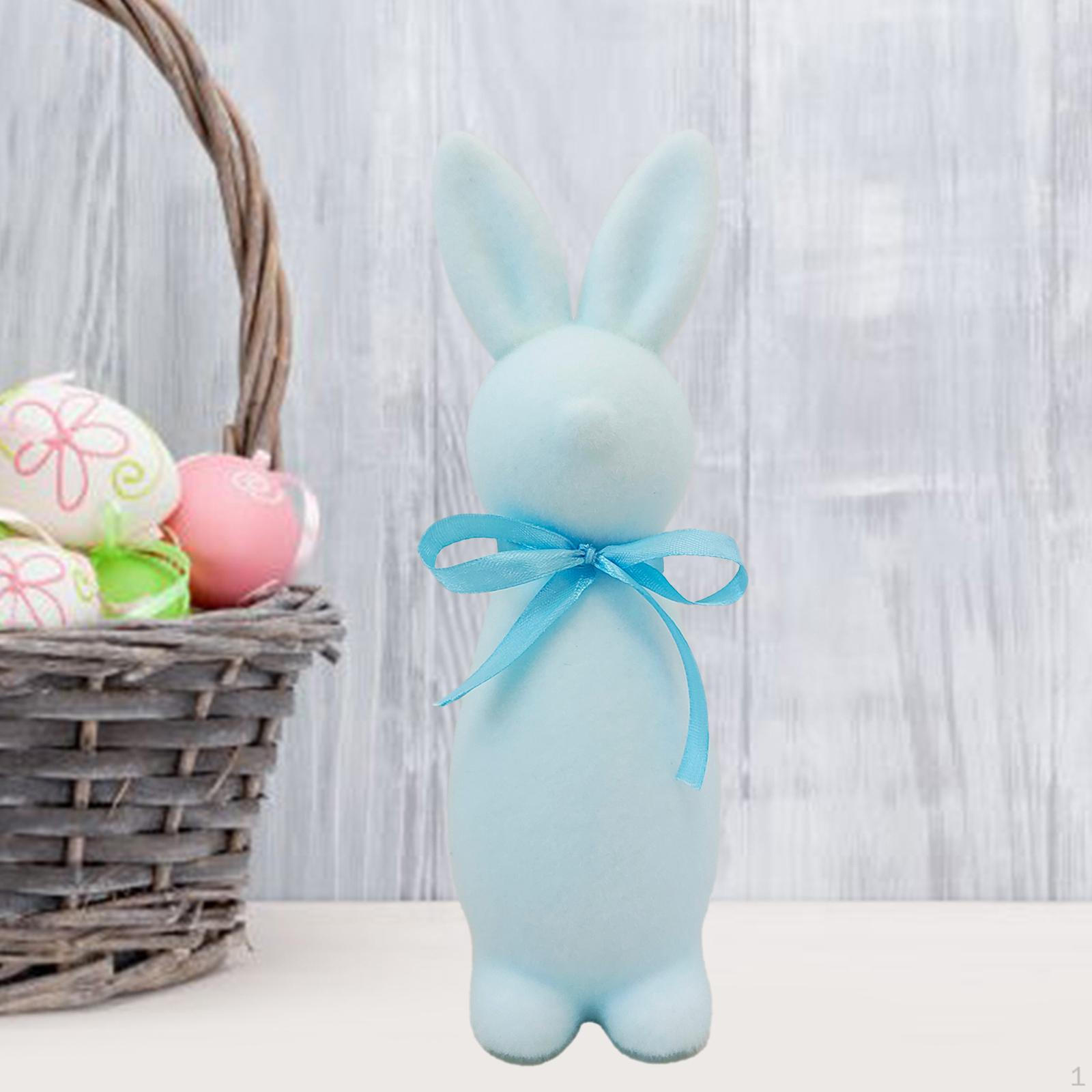 Флокированная фигурка пасхального кролика, статуэтка, декор, милый настольный орнамент для гостиной, сада синий