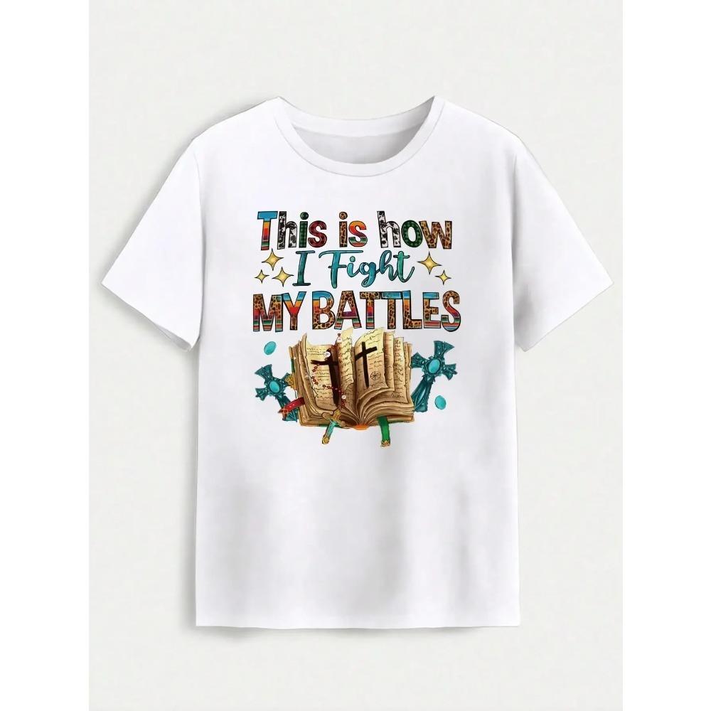 

Футболка женская хлопковая This Is How I Fight My Battles с буквенным принтом, летние повседневные футболки в стиле хип-хоп, модная футболка M белый