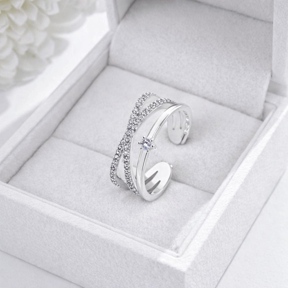 Luxury Crystal Finger Rings Elegant Plain Ring Exquisite Zircon Crossed Rings  Gifts