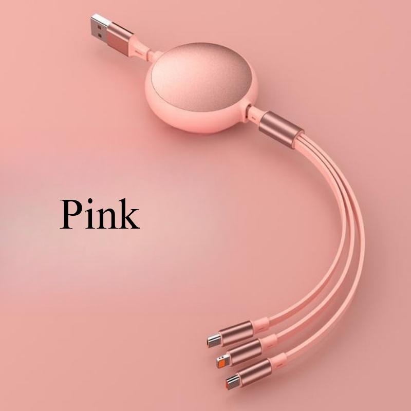 3 in1 Fast USB Cable 6A 100W Data Cable Retractable Portable Charging Line Micro USB Type C Charger Cable For Iphine / Samsung