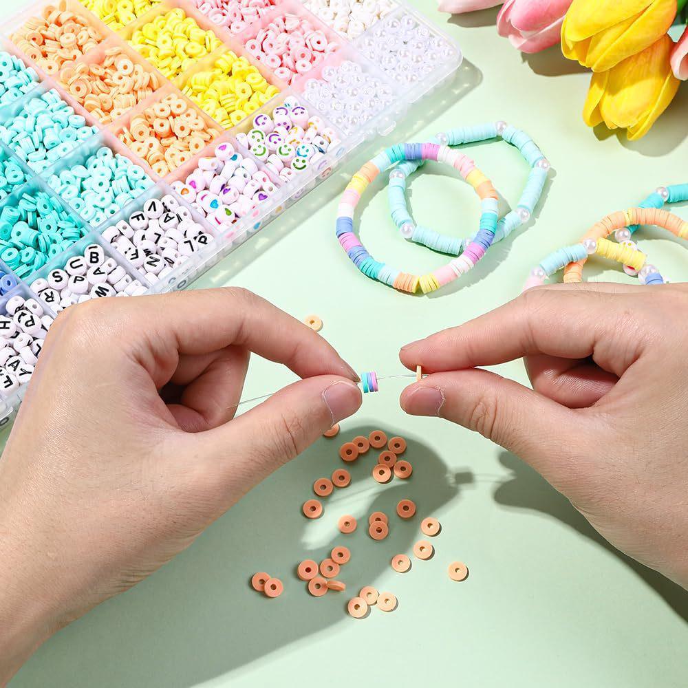 Polymer Clay and Letter Beads Friendship Bracelet Kit - 4000 Beads, 32 Grids