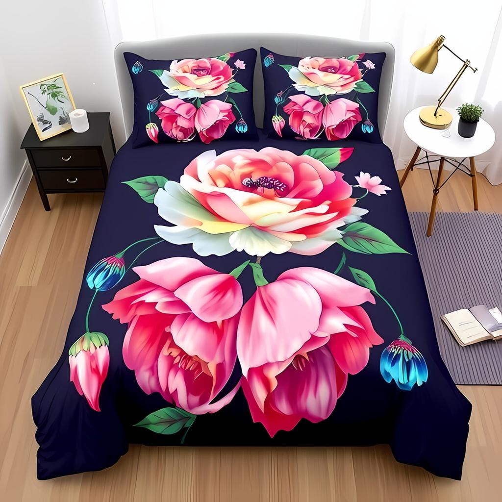 Soft Duvet Cover Set Pink Flower Printed Bedspreads Home High End Bedrom Decor Beding Cover Suit,quen Sized Dimensions Suitable Children Kids