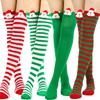 Women's Christmas Striped Thigh High Socks with Santa Claus Doll Design