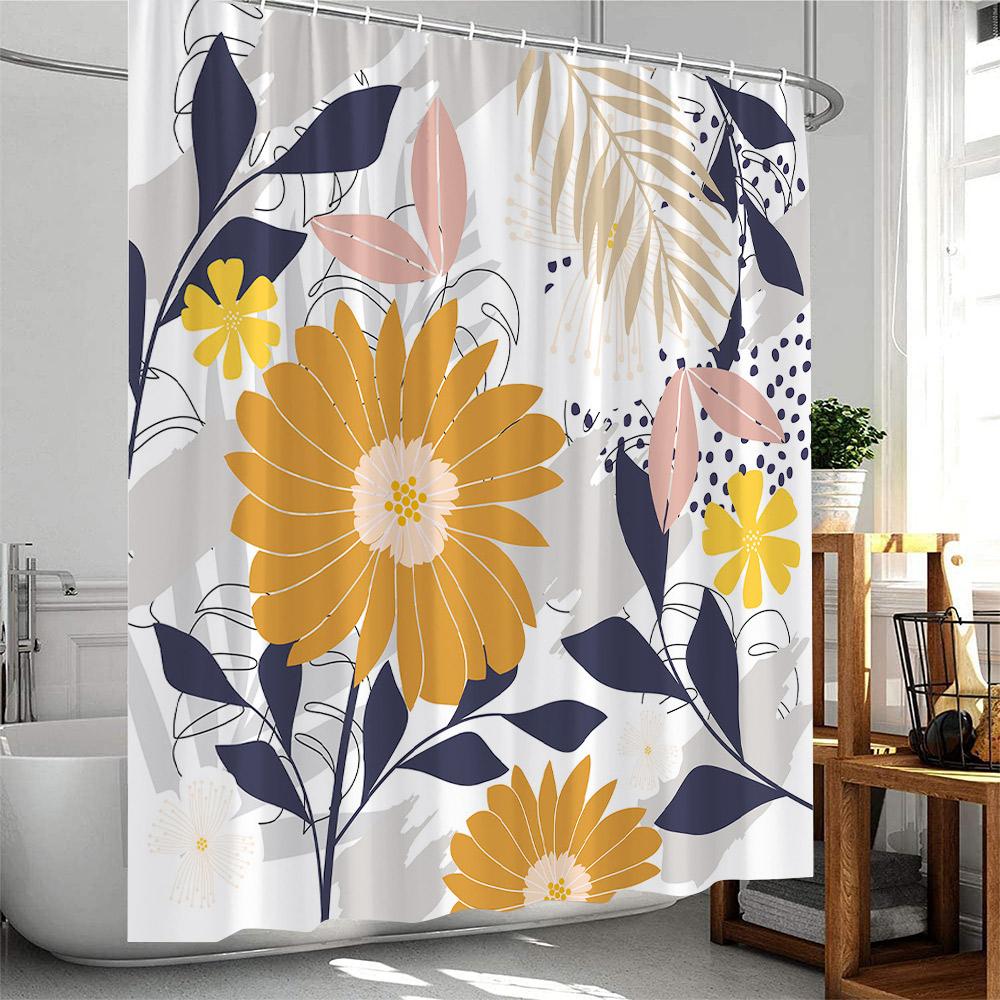 Boho Floral Shower Curtain Abstract Colorful Bohemian Flowers Tropical Leaves Polyester Bathroom Curtain Bathtub Home Decoration