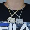 New Fashion Hip Hop Bling Cubic Zircon Paved Hustle Letter Pendant Necklace with Rope Chain Men Punk Jewelry
