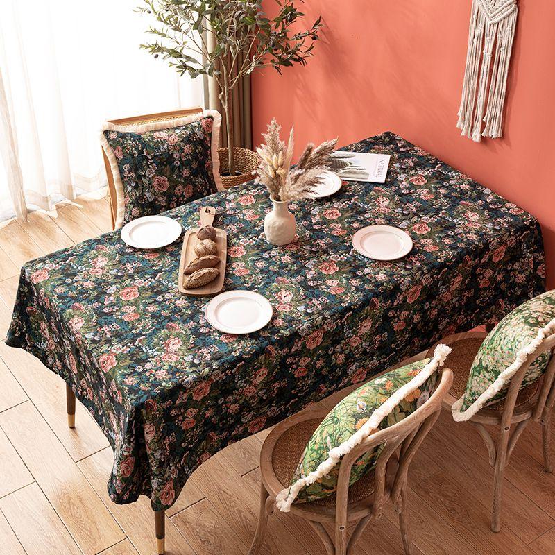 

Jacquard Fabrics Tablecloth Tablecloth Cloth Oil Painting Pastoral Floral Small Fresh Style Rectangular Cover Cloth Milk salt floral 90 * 90cm