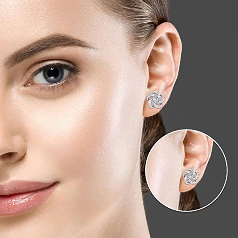 Cross Pentagram Zircon Stud Earrings Female, Flower Flower Small Fragrance Temperament Winding Earrings, Versatile Earrings