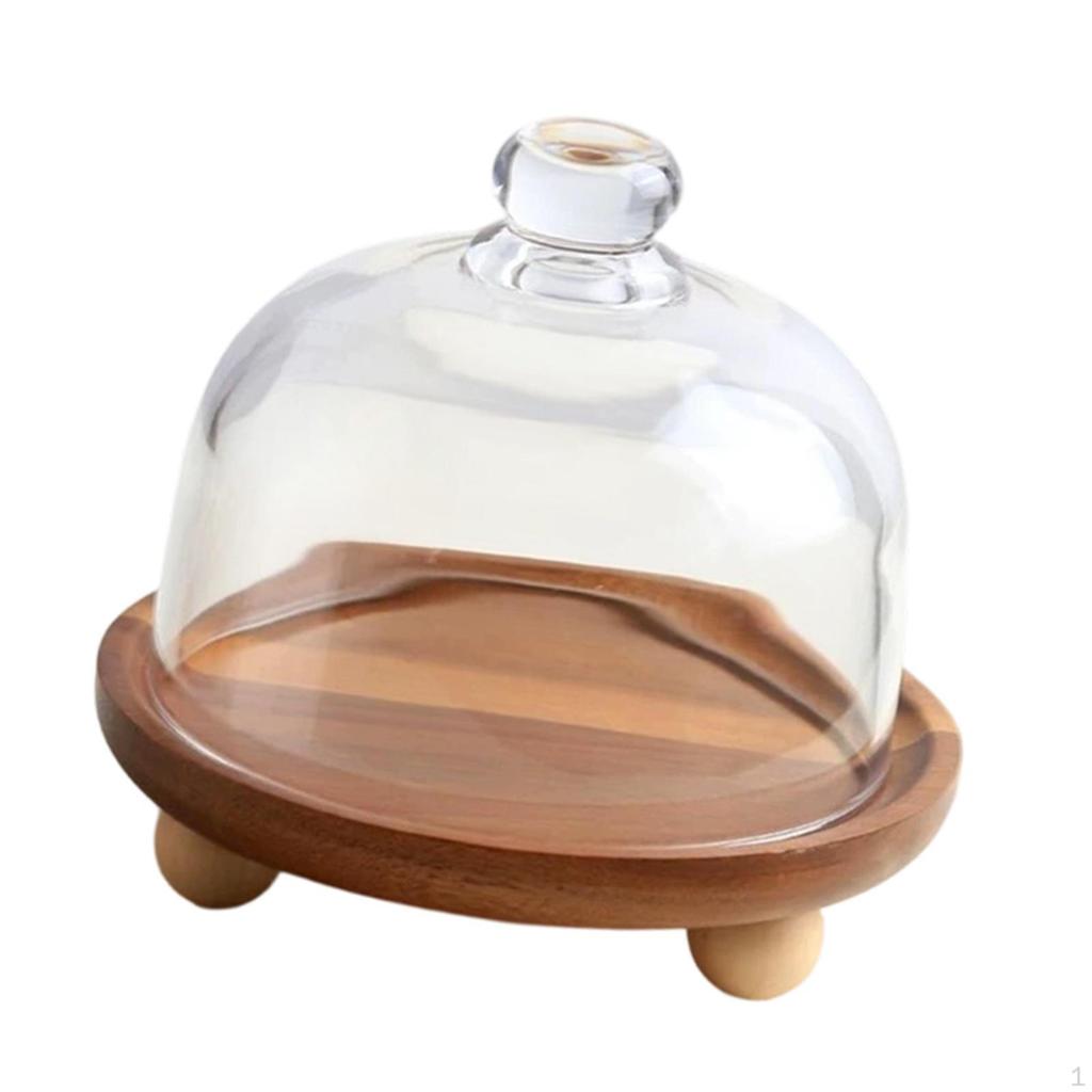 Kuchenständer mit Glasabdeckung, Servierplatte aus Holz, Dessertplatte, Multifunktional Und