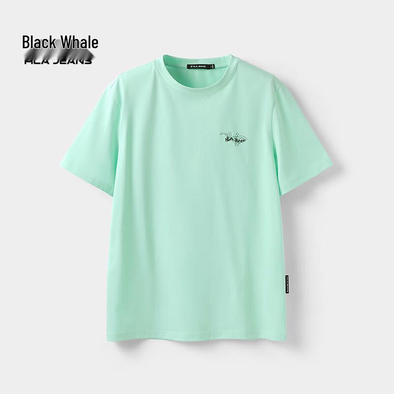 

HLA Black Whale Men s Letter Print Round Neck Short Sleeve T-Shirt M