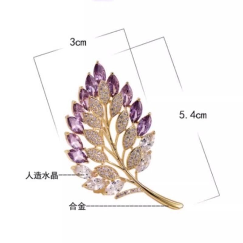 1 st Kvinnors Eleganta Romantiska Brosch Lila Blad Blomma Legering Kristall Växtbrosch Fest Födelsedag Smyckestillbehör