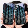 Blue Gradient Grid For Samsung Galaxy A01 02 03 Core A04 A14 4G A13 54 34 31 20 25 23 22 5G S21 Ultra S20 Glass Phone Case