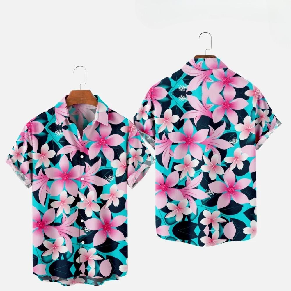 Men's Fashion Summer T-Shirts Hawaiian Print Cozy Casual One Button Shirts Short Sleeve Beach Oversized Shirts