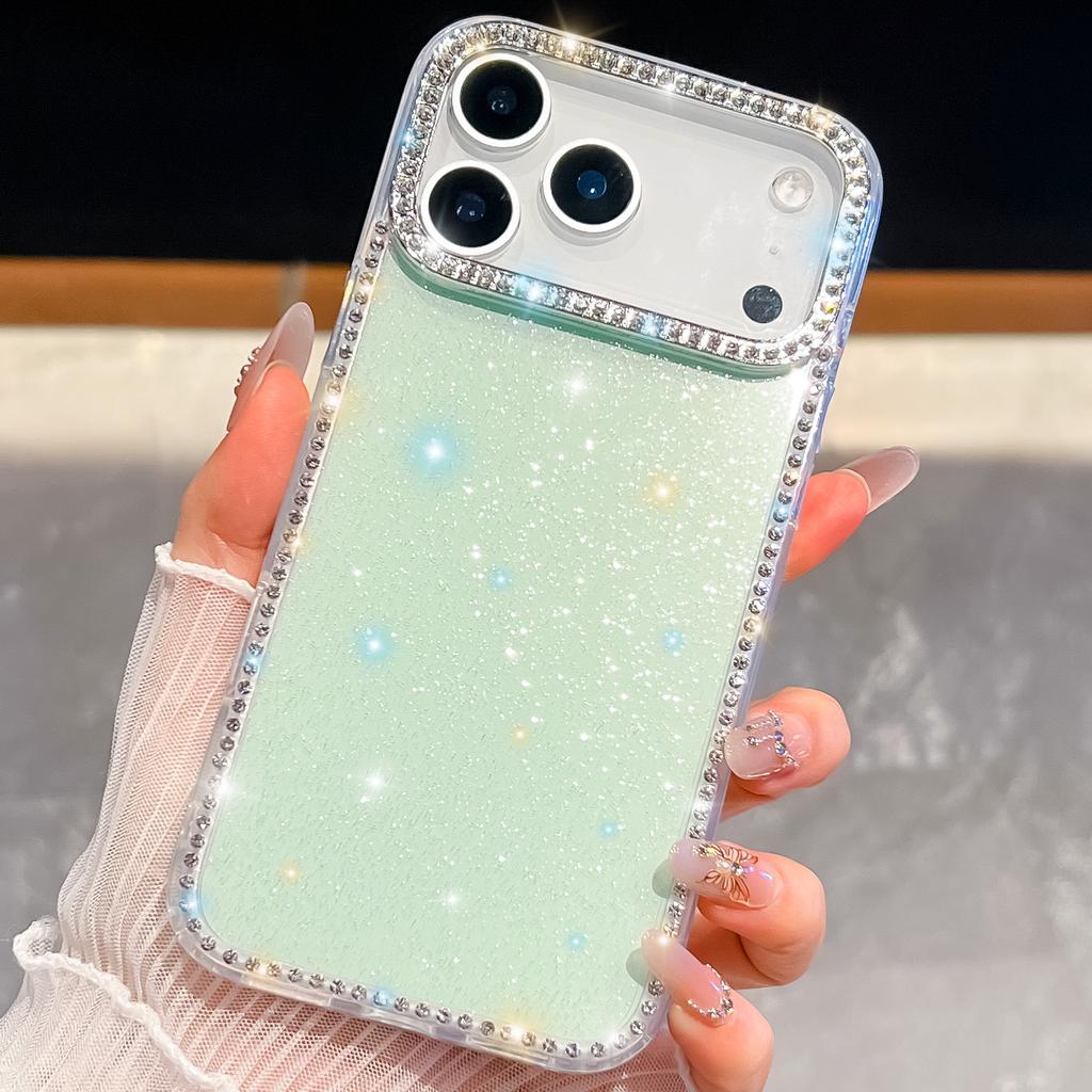 For iPhone 17 Pro Max Case Rhinestone Edge Glitter Back TPU+PC IMD Phone Cover