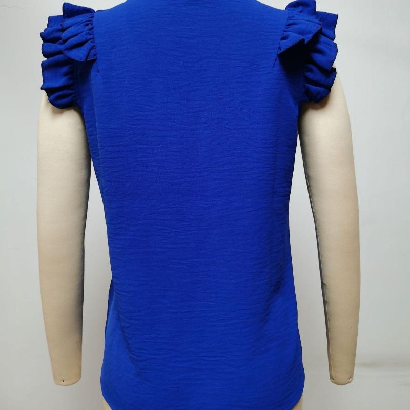 Fashion New V-neck Ruffled Casual Shirt Women Summer Sleeveless Blouse for Women Elegant Vintage Solid Simple Ladies Blouses and Tops 24664