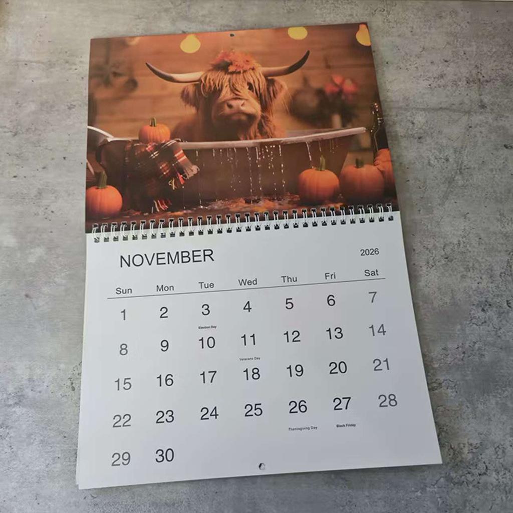 Highlands Cow Calendar 2026 Monthly Planner, 12 Month Wall Calendar,tub Cow 2026 Wall Calendar For Animals Lovers