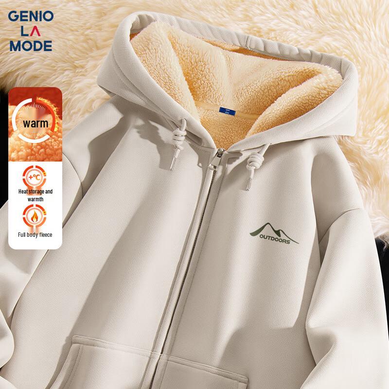 GENIOLAMODE Men's Heavyweight Plush Lined Lamb Fleece Hooded Jacket