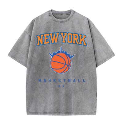 Women'S Cotton Washed T-Shirts All-Math O-Neck Distressed Tops New York Basketball Printing Short Sleeve Summer Female Clothes