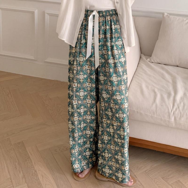 New Cotton and Silk Wide-leg Pants, Artificial Cotton Pajama Pants, Walking Pants, Loose and Casual, Can Be Worn Outside, Large Size Women's Thin 