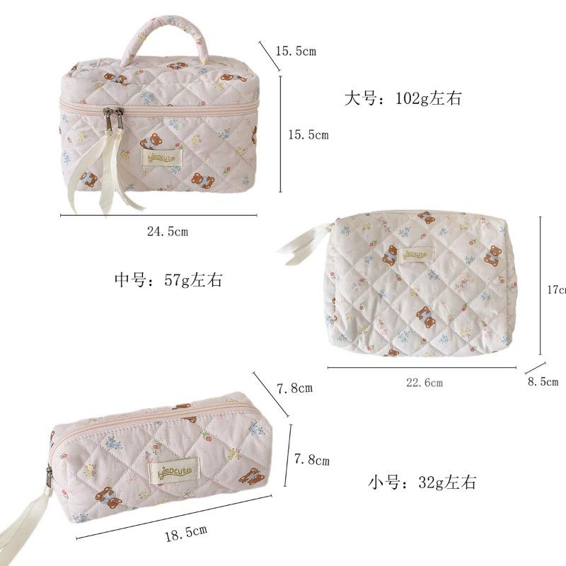 Korean Style Cute Cartoon Bear Makeup Bag Student Portable Toiletry Organizer Large Capacity Travel Storage Pouch Pencil Case
