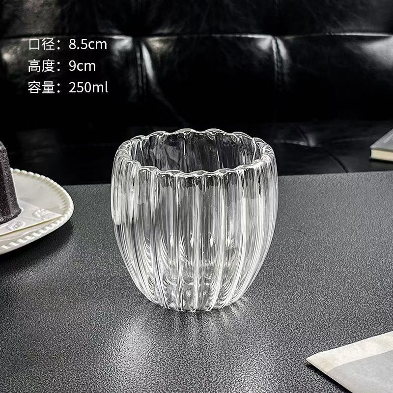 

Borosilicate Glass Office Vertical Pattern Double-Layer Cup Thermal Insulation Milk Coffee Glass Household Double-Layer Vertical Pattern Water Cup 250ml