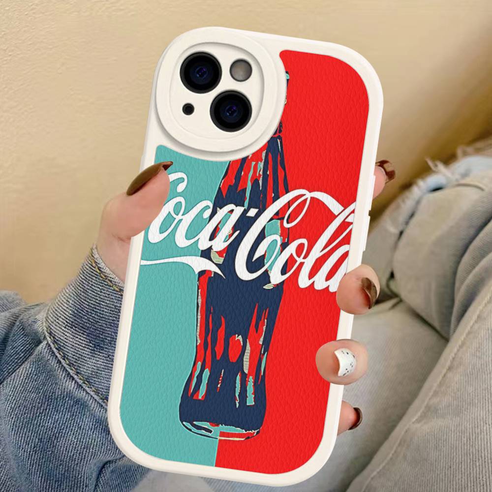 Hot C-Coca Drinks C-Cola Leather Phone Case For IPhone 15 14 13 Pro Max 12 11 16 Plus Phone Cover