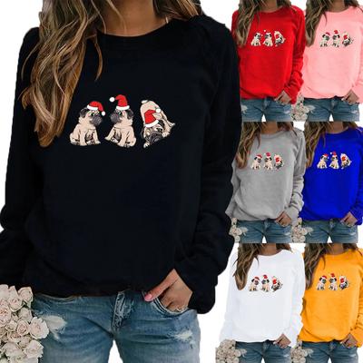 Autumn and Winter Women's Christmas Theme Printing Sweater Round Neck Long Sleeve Casual Sweatshirt Plus Size Top