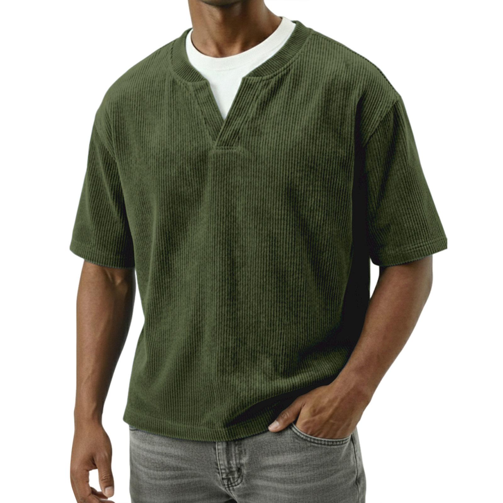 Men s V-neck Top, Casual And Comfortable Loose Short-sleeved Shirt L