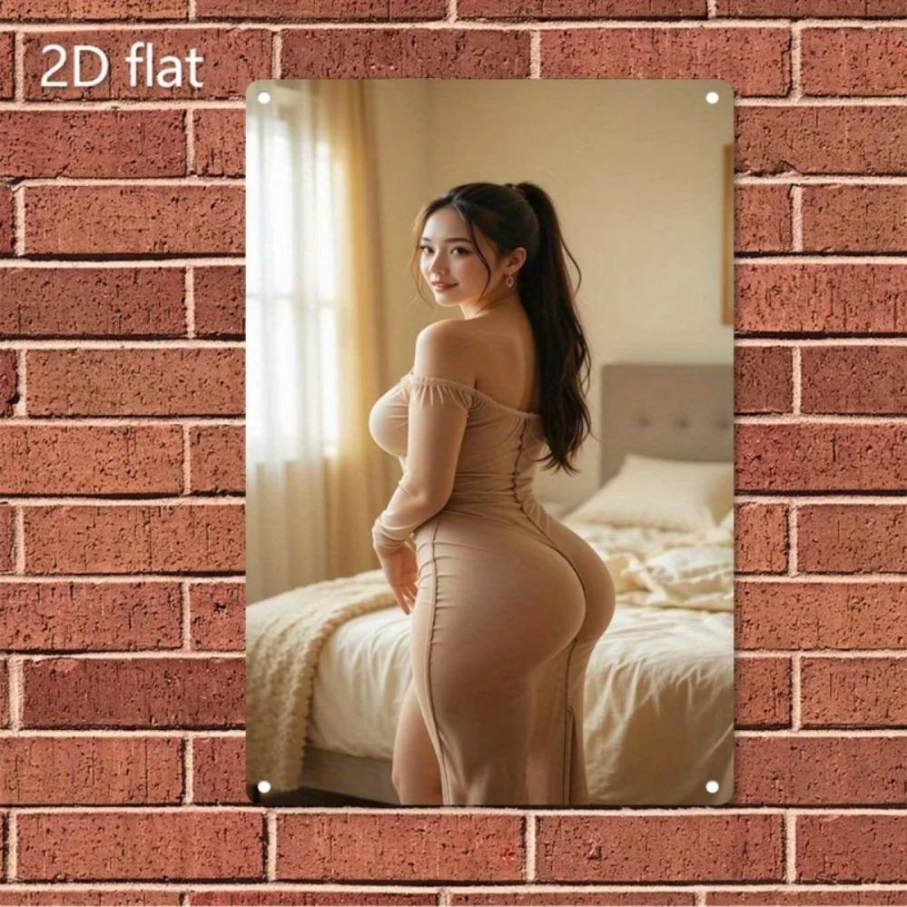 Retro Metal Tin Poster Wall Decor Brown Nude Female Art Heavy Duty Iron Sign for Home Bar Garage