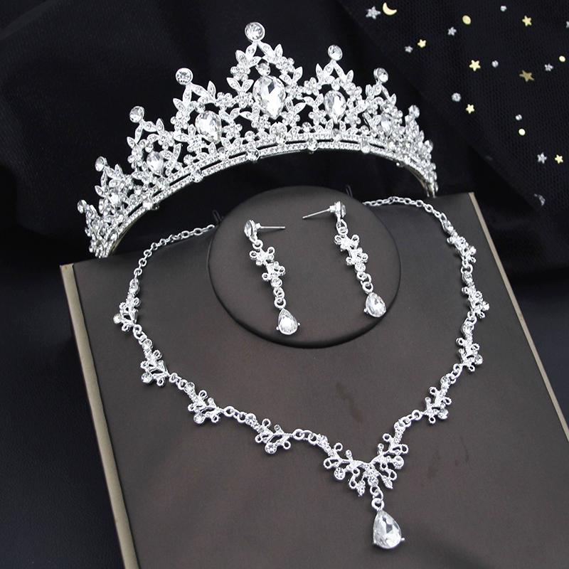 Kvalitní sady korunek pro nevěstu pro ženy diadémy náhrdelník náušnice sada svatebních šatů soupravy svatebních kostýmů příslušenství