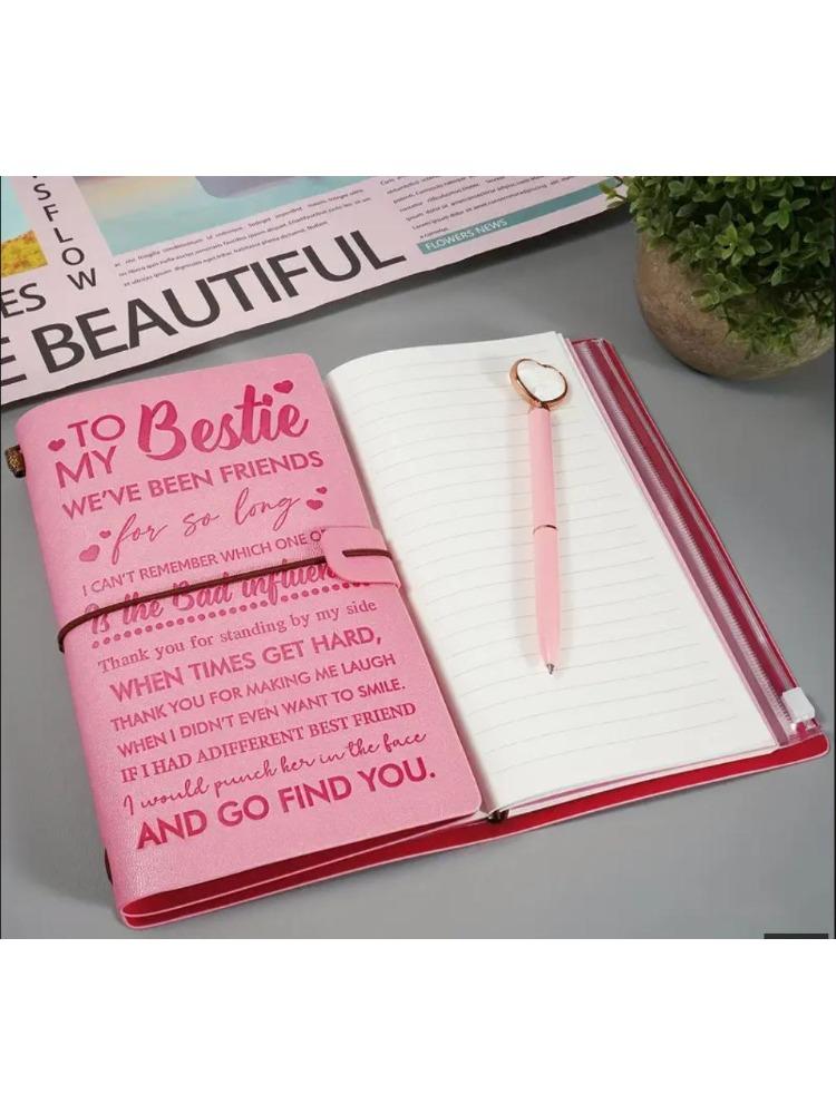 1pc Pink Notebook With 136 Pages, Card Slots, Storage Bag, and Customizable Pages.