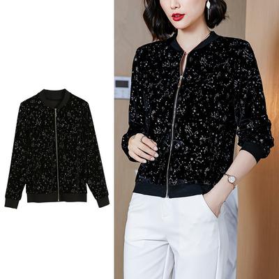 Damen Frühling Herbst Reißverschlussjacke Galaxy Bedruckter Kurzmantel Ladis Oberbekleidung