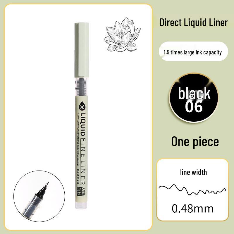 High-Capacity Black Waterproof Fine Liner Brush Pen for Students & Artists