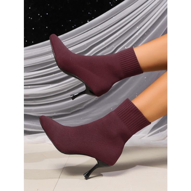 Martin boots women's autumn and winter new fashion large size pointed high heel knitted elastic thin boots women