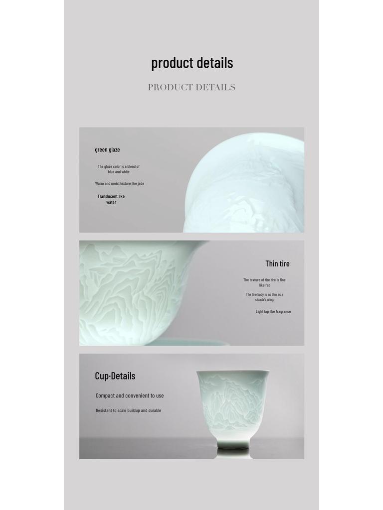 Thousand Li Rivers & Mountains Celadon Porcelain Gaiwan Tea Set for Gongfu Brewing