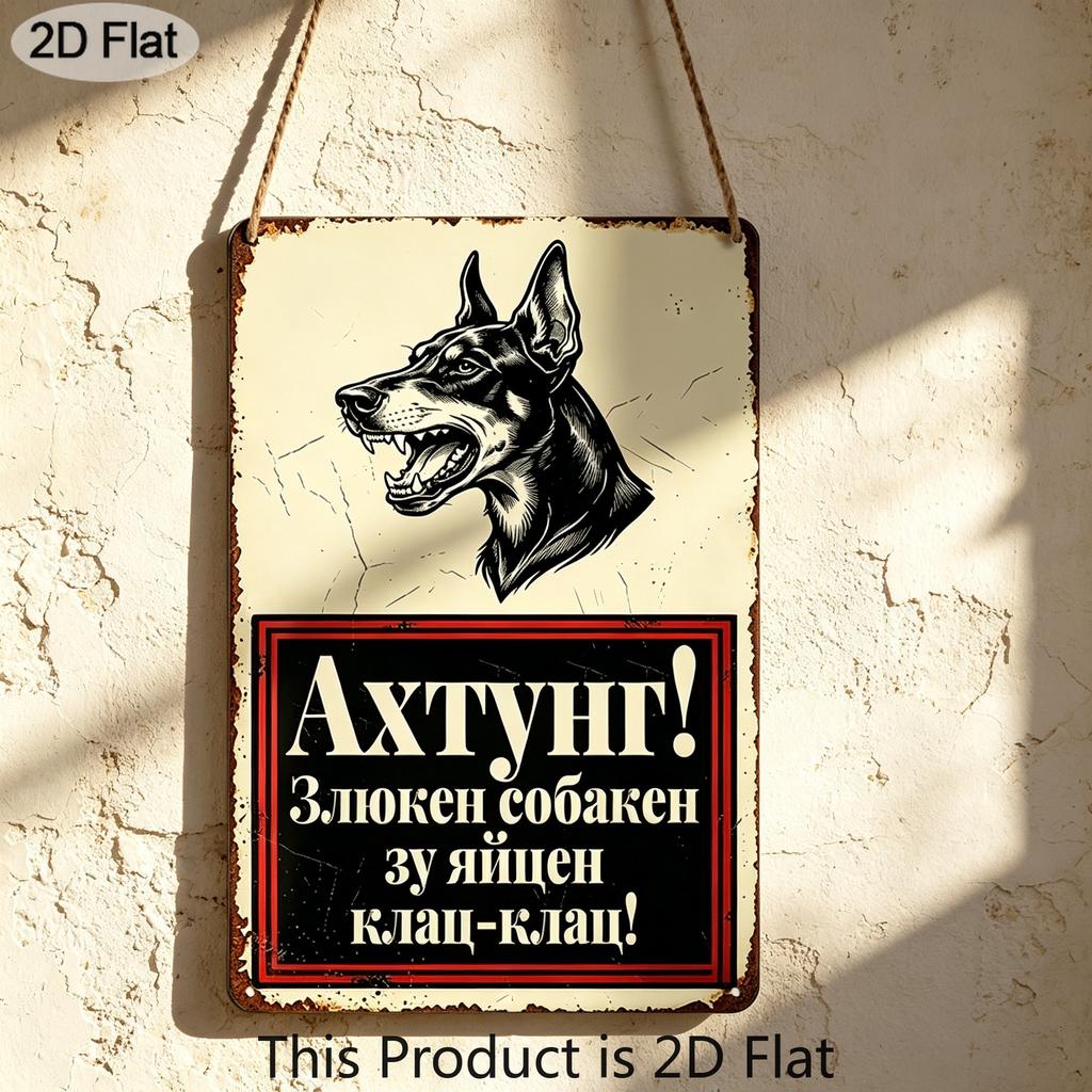 2D Flat, 1pc Vintage Doberman Warning Metal Wall Art Sign - 8*12 Inch Aluminium Rustic Yard Decor, Funny Beware of Dog Plaque, Retro Guard Dog