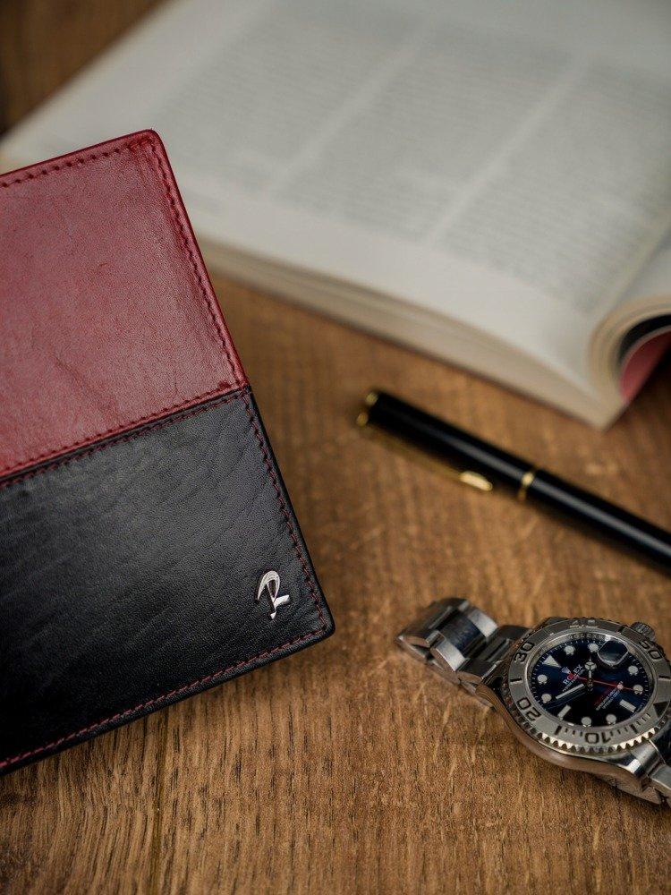 Carteira masculina vertical de couro, feita de couro natural bicolor - Rovicky