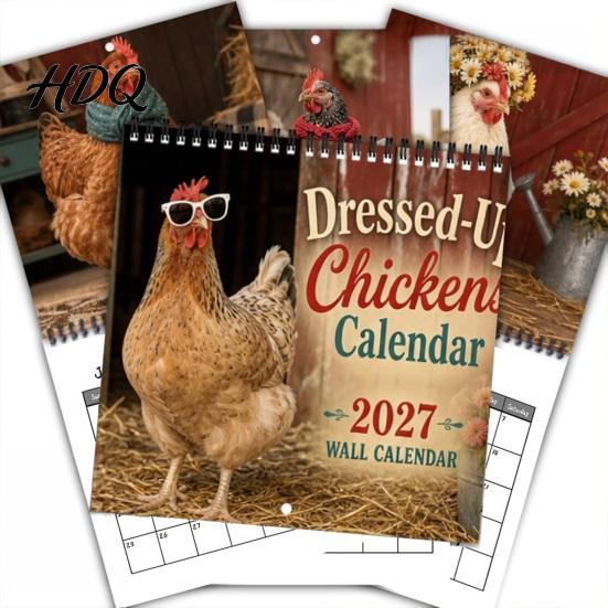 Creative Daily Memo Pad Chicks 2027 Wall Calendar Funny Dressed Up Chicken 12-Month Planner Home Organization Essentials Cute Farm Animal