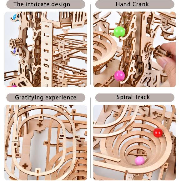 3D Wooden Puzzles Marble Run Chain Kit, Wood Creative Mechanical Puzzles Assembly Model Building Kits to Build for Adults & Kids, DIY Wooden Puzzle